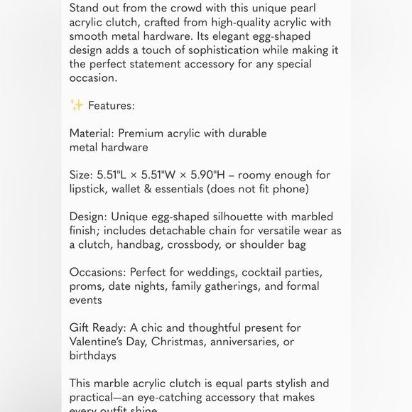 Pearl Acrylic Egg-Shaped Clutch – Marble Evening Purse with Chain - Picture 6 of 6